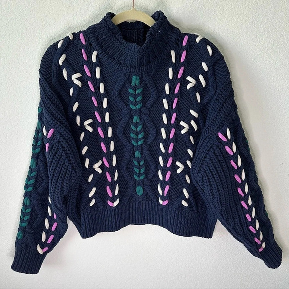 ISABEL MARANT ÉTOILE Navy Zola Cable-Knit Sweater Pullover SZ FR 38, US 6, M - Picture 4 of 9